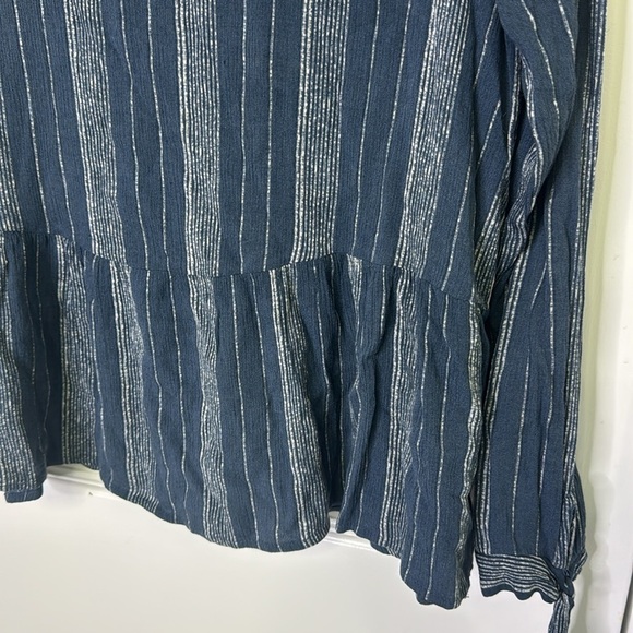 Blue Long Sleeve Peplum Blouse with Tie Front - Picture 3 of 5